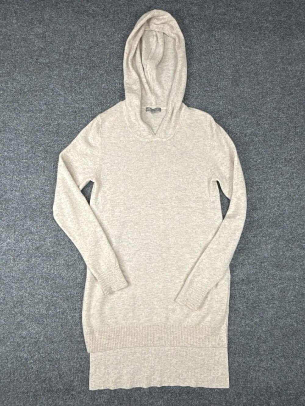 Neiman Marcus Cashmere Hooded Tunic Sweater XL Oatmeal 100% Cashmere